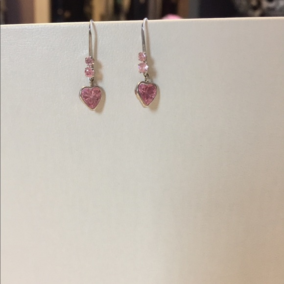 Sterling silver and pink heart earrings - Picture 3 of 5
